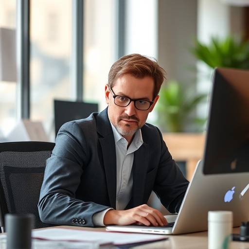 Ein Foto von Herrn Schmidt am Laptop, der konzentriert an einer Aufgabe arbeitet