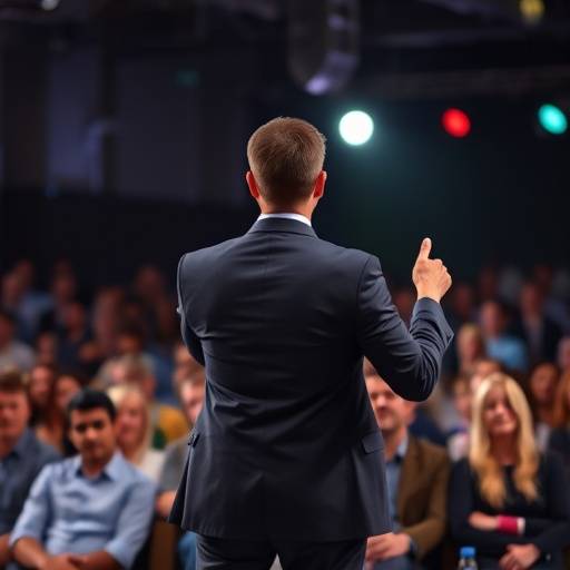 Eine Person pr√§sentiert selbstbewusst vor einer Gruppe von Zuh√∂rern