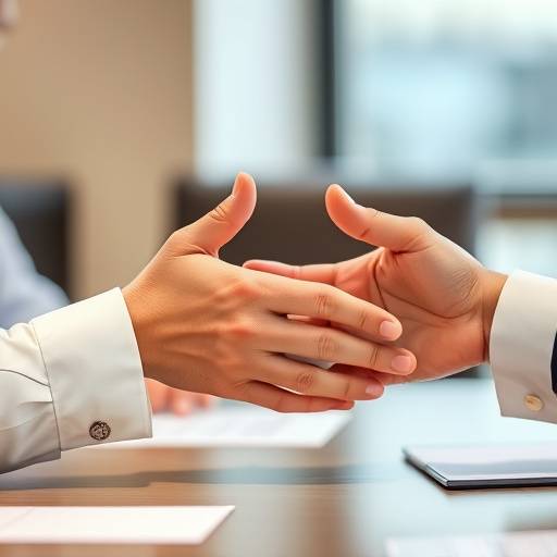 Zwei Personen sitzen an einem Tisch und verhandeln, Fokus auf den H√§nden